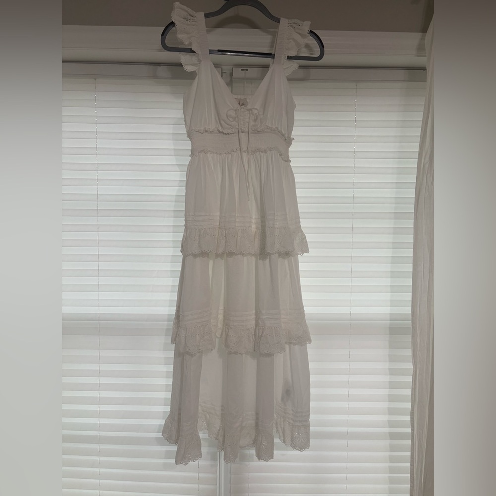 Cleobella White Ruffled Tiered Sundress V-neck - Picture 4 of 7